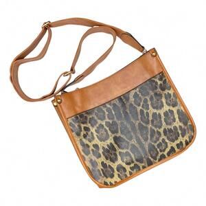 NEW BOUGIE BEE women's leopard front cross body shoulder bag in camel brown